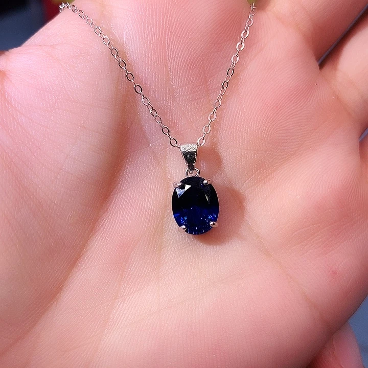 蓝宝石吊坠(赠链)银S925镶嵌