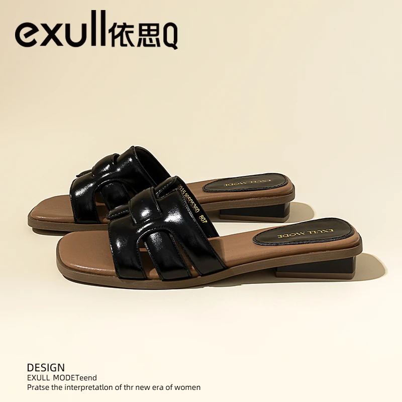 依思Q黑色一字拖女外穿2025新款夏季时尚气质编织法式低跟凉拖鞋