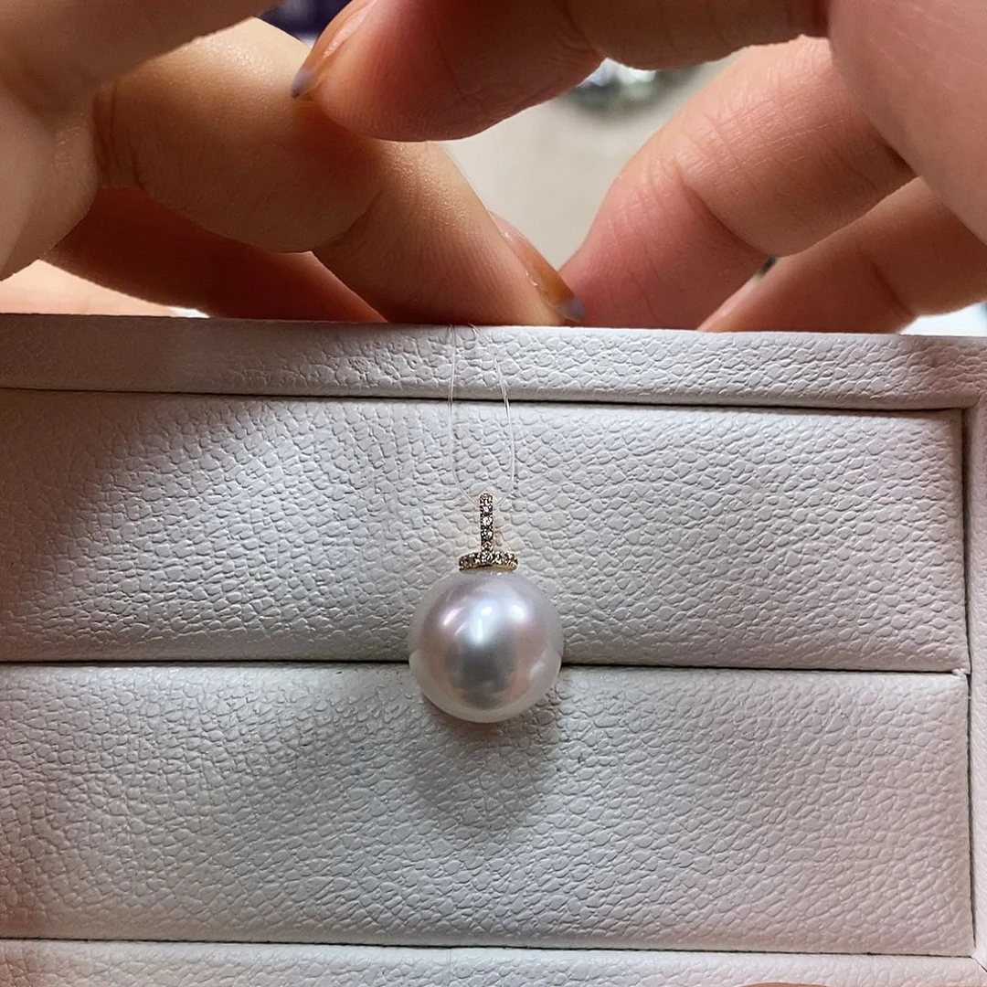海水珍珠吊坠(不含链)18K金镶嵌12m冷光澳白吊坠（维纳斯品质）