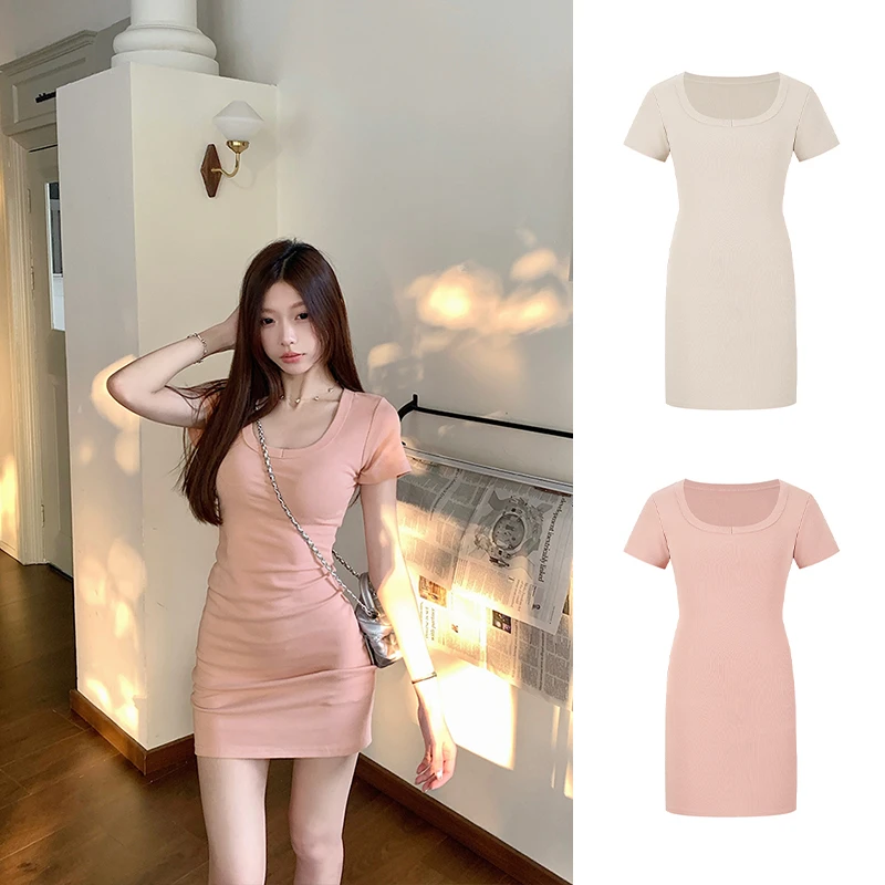 Moses Queen/魔西女王纯欲气质U领包臀裙修身收腰连衣短裙子