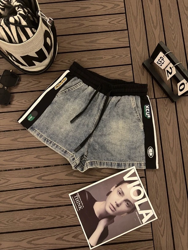 【NJ】夏季新款超薄牛仔抽绳显腿细休闲百搭洋气显瘦宽松短裤休闲裤