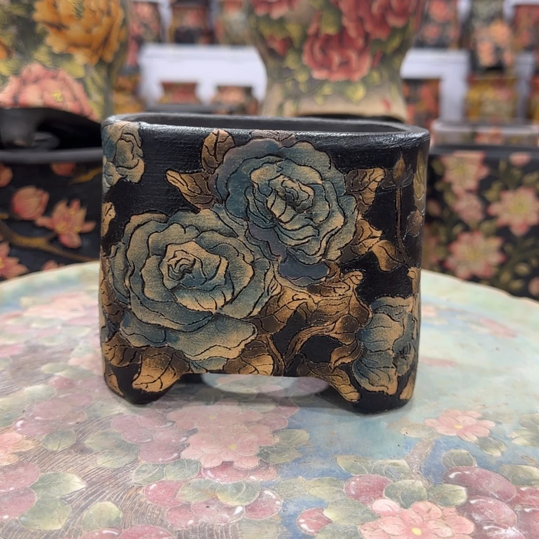 紫砂花盆精品多肉手绘花盆