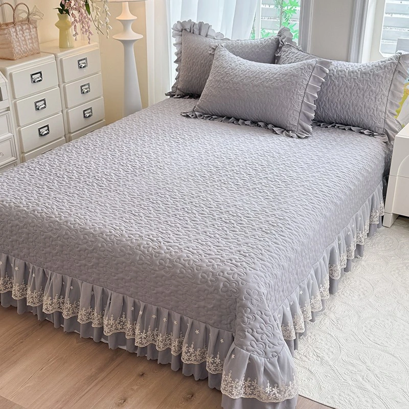 网红款蕾丝床盖公主风轻奢纯色卧室床品床上用品单床盖四季韩式