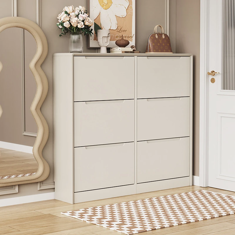 入户超薄落地翻斗鞋柜奶油风玄关柜家用门口窄小鞋柜储物柜