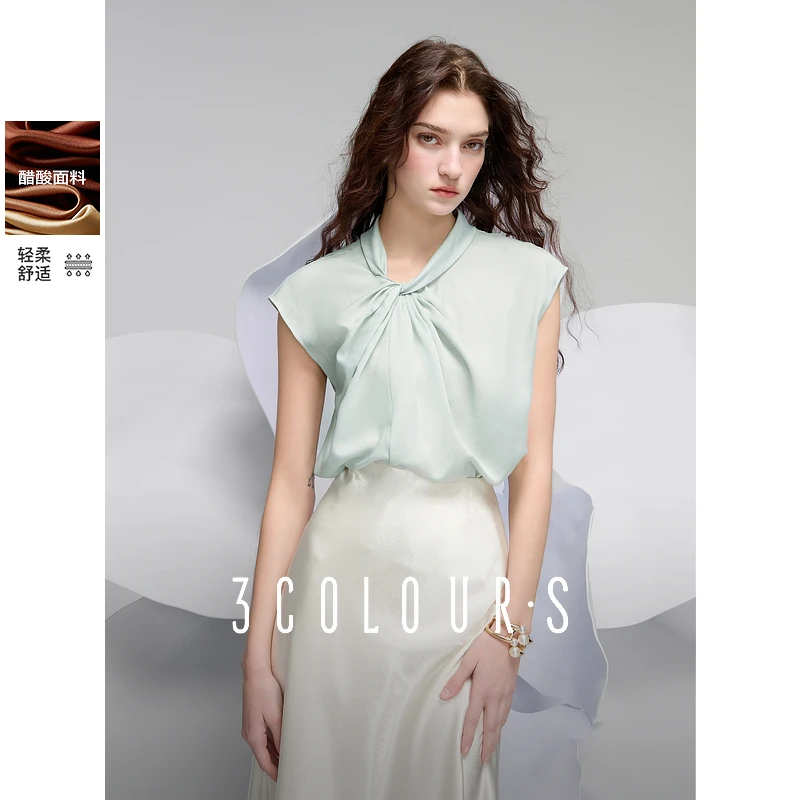 3515-D401ES10UC20三彩2025春季新款宽松衬衣小衫扭结立领dbx
