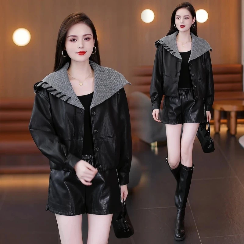 时尚短款皮衣外套女2025秋冬新款大翻领洋气百搭宽松休闲PU皮夹克