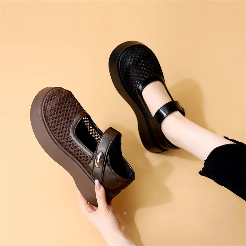 厚底包头凉鞋女夏款2025新款女鞋百搭休闲轻便舒适镂空玛丽珍网鞋