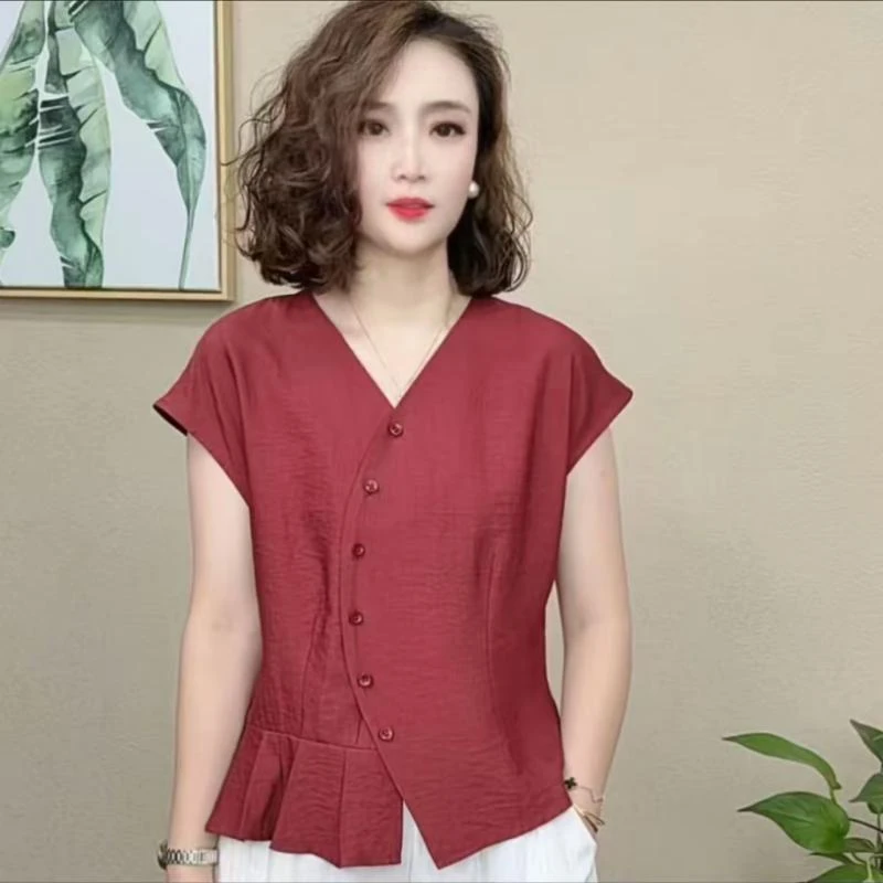 2025新款时尚洋气百搭减龄显瘦气质V领短袖T恤女上衣#05505