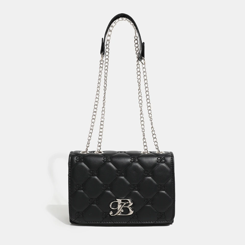 新款刺绣软面高级质感链条包包女时尚百搭斜挎包小方包9028黑色