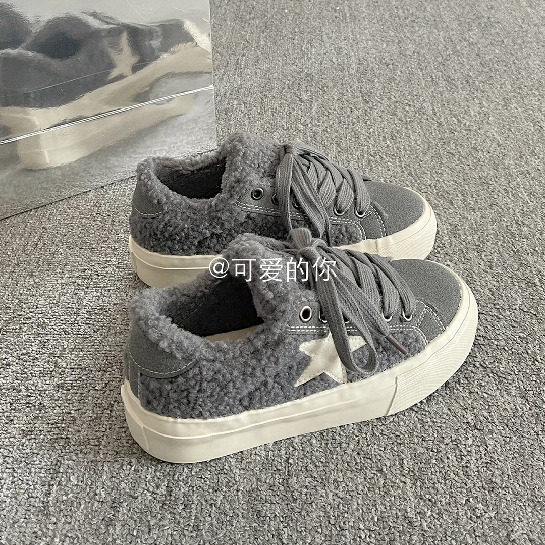 加绒板鞋子女款爆款2025新款二棉鞋女冬外穿厚底小白鞋保暖休闲鞋