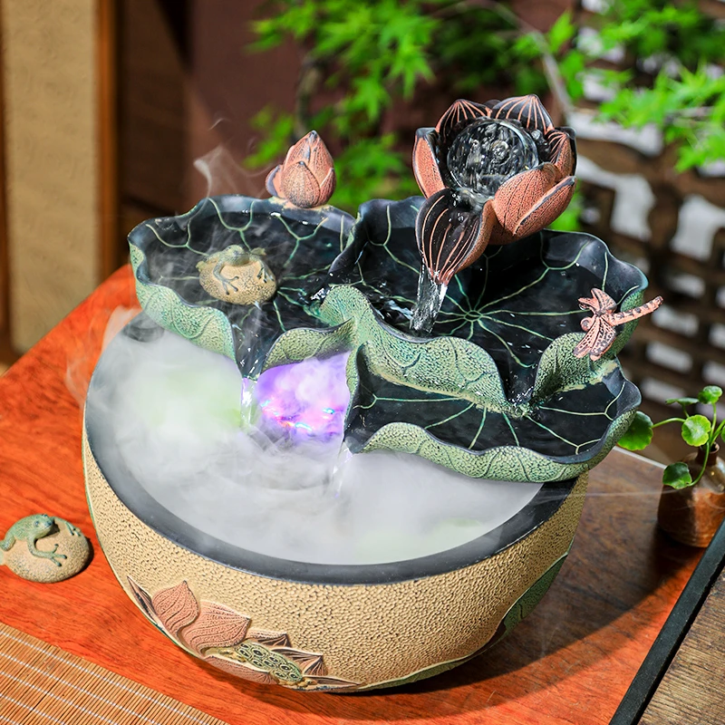 创意家居饰品摆件手工书房卧室桌面加湿器招财流水风水小喷泉水景