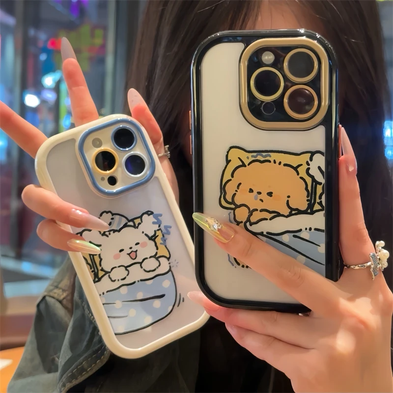 可爱情侣抢被子小狗适用苹果16手机壳iphone15华为vivo小米14oppo