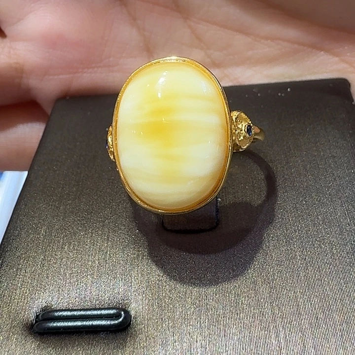 蜜蜡银S925镶嵌戒指戒指