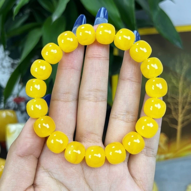 焦皮老型橘底满蜡精工同料手串单圈纯天然原矿琥珀蜜蜡