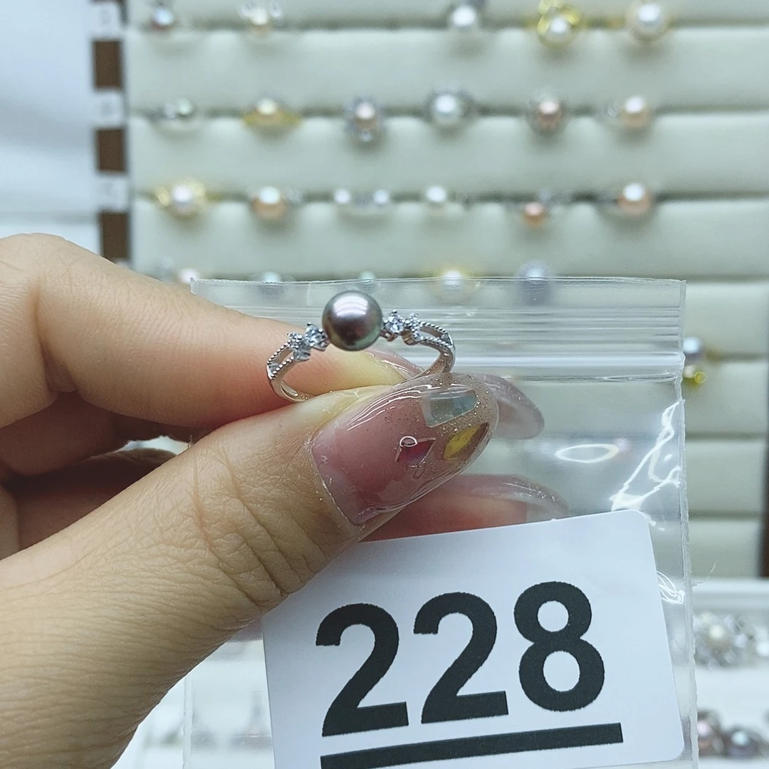 淡水珍珠戒指银S925镶嵌嘉*✎228