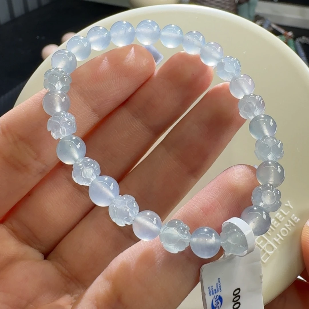 未镶嵌手串翡翠高冰蓝钢手串卡7.2-6 精品！超漏！