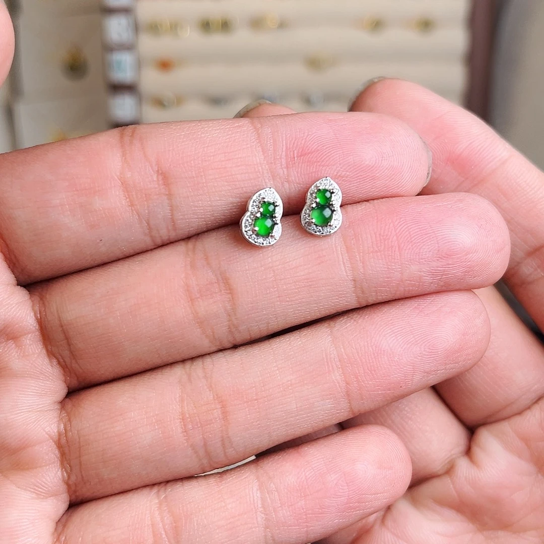 翡翠耳饰银S925镶嵌是**啊葫芦