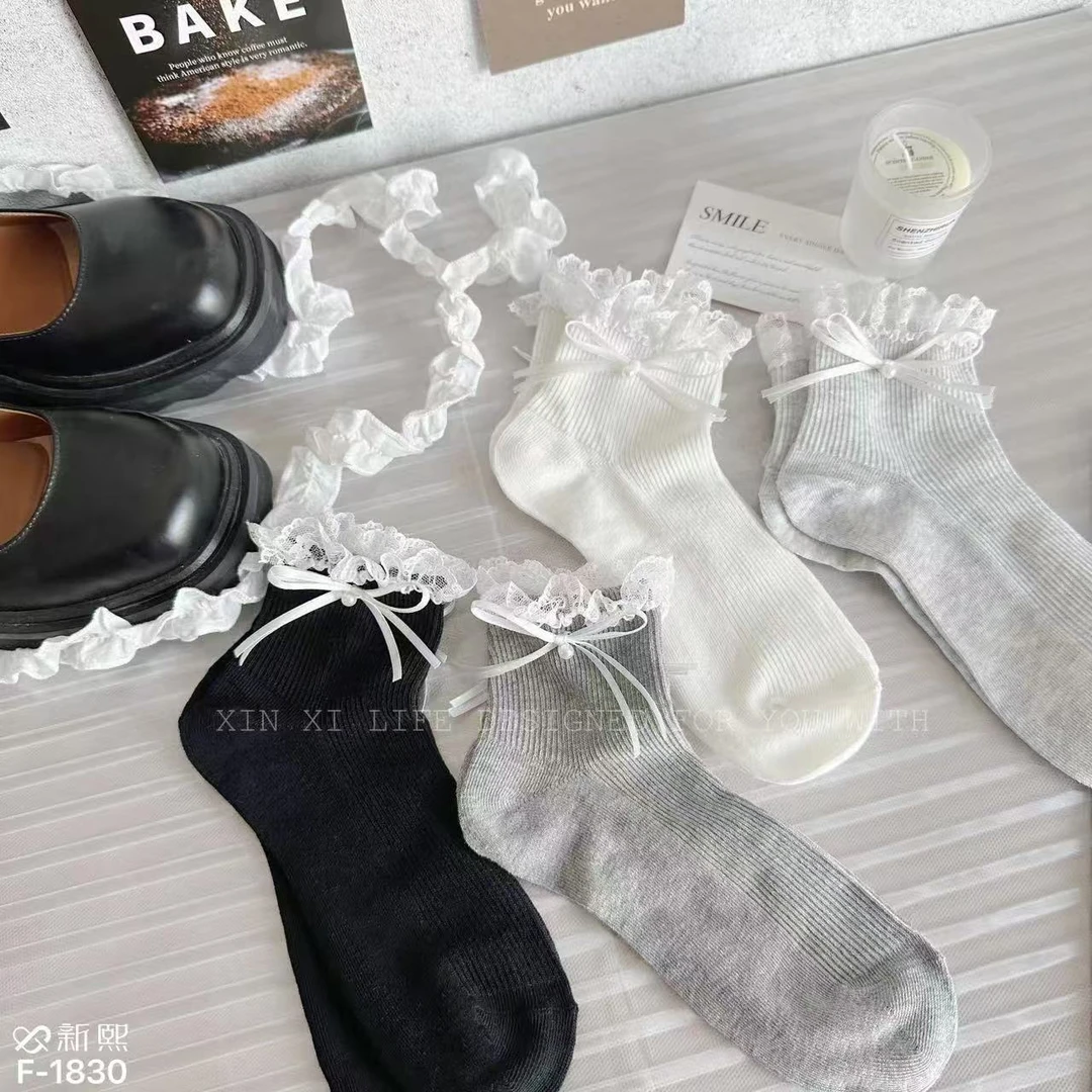【熊猫家---新款花边中筒袜】XSP25WZ39A