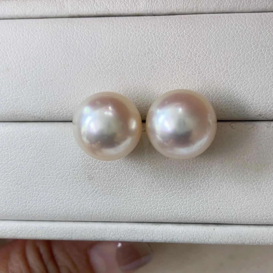 18K金镶嵌耳饰海水珍珠干枯玫瑰13-14m m