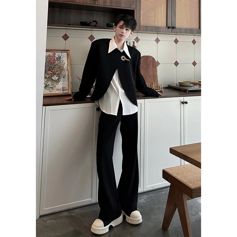 黑色微喇西裤男款夏季美式cleanfit直筒裤子垂坠感高级感休闲长裤