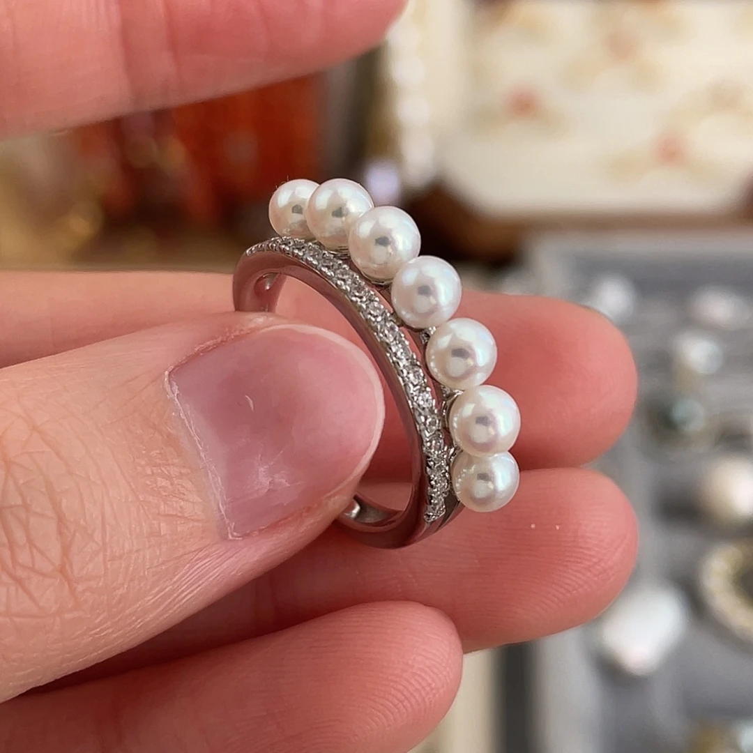 淡水珍珠银S925镶嵌戒指3-4mm淡水ak戒指