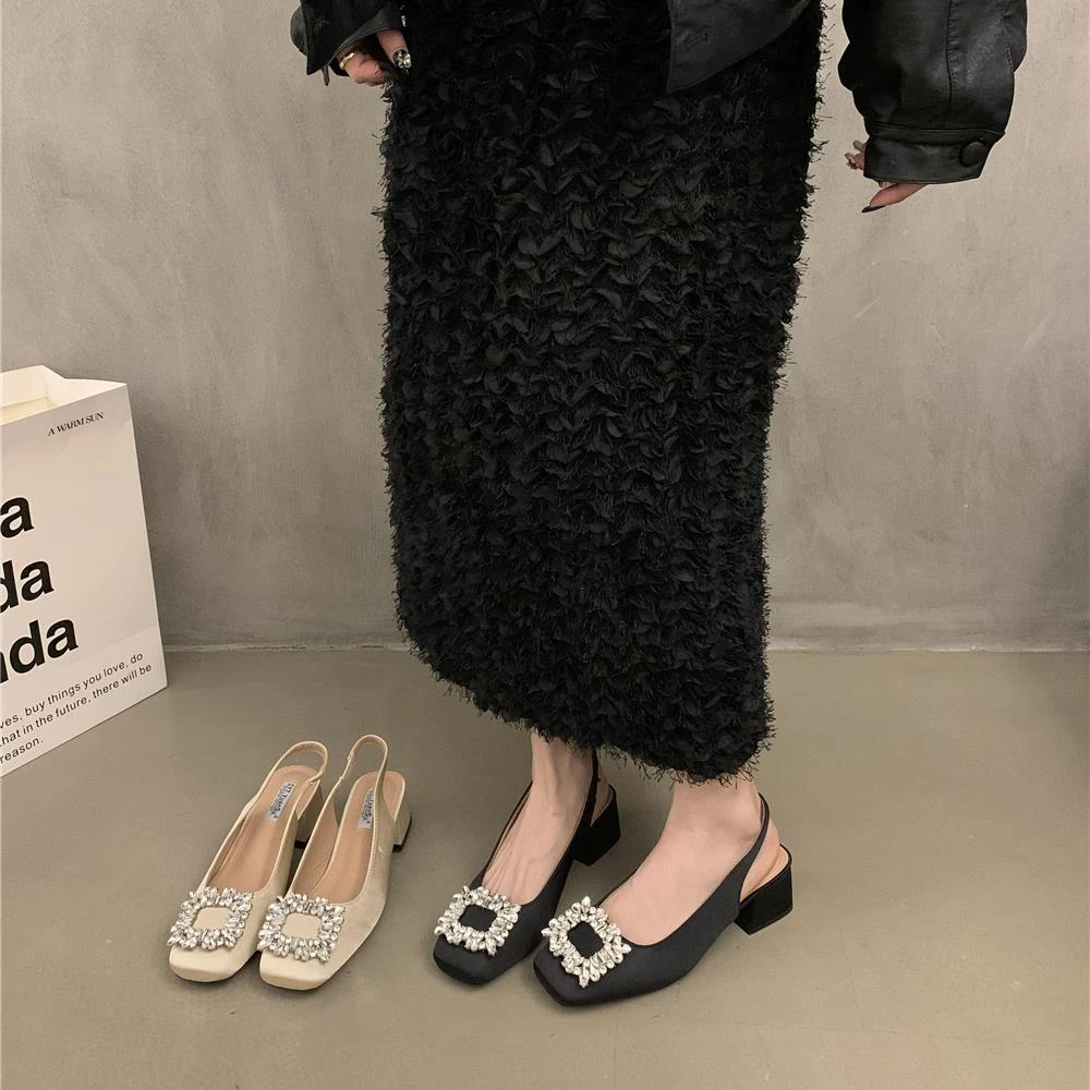 仙女鞋子法式水钻高跟凉鞋女春夏包头凉拖鞋后绊带韩版粗跟高跟鞋