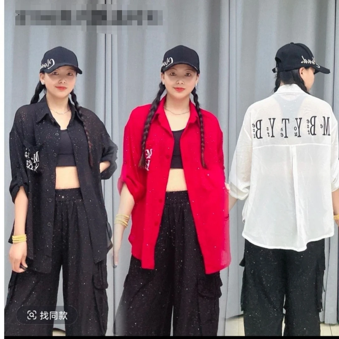 7207夏季薄款洒金雪纺纱长袖字母防晒衬衫垂感飘逸