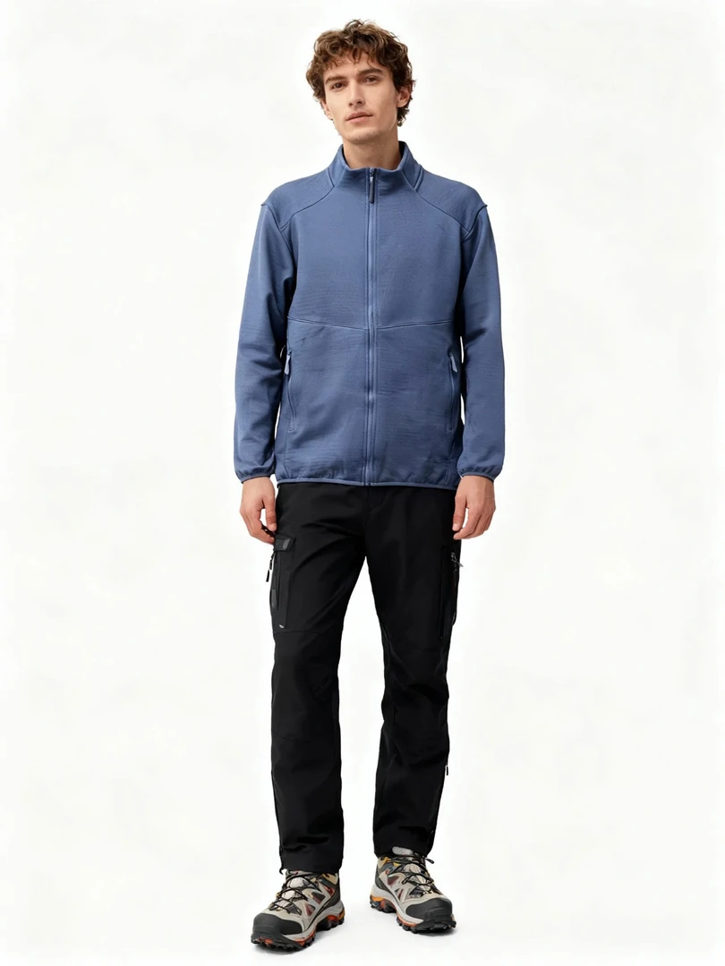 通勤立领夹克内里方格抓绒保暖男士秋冬新款运动休闲外套 2387