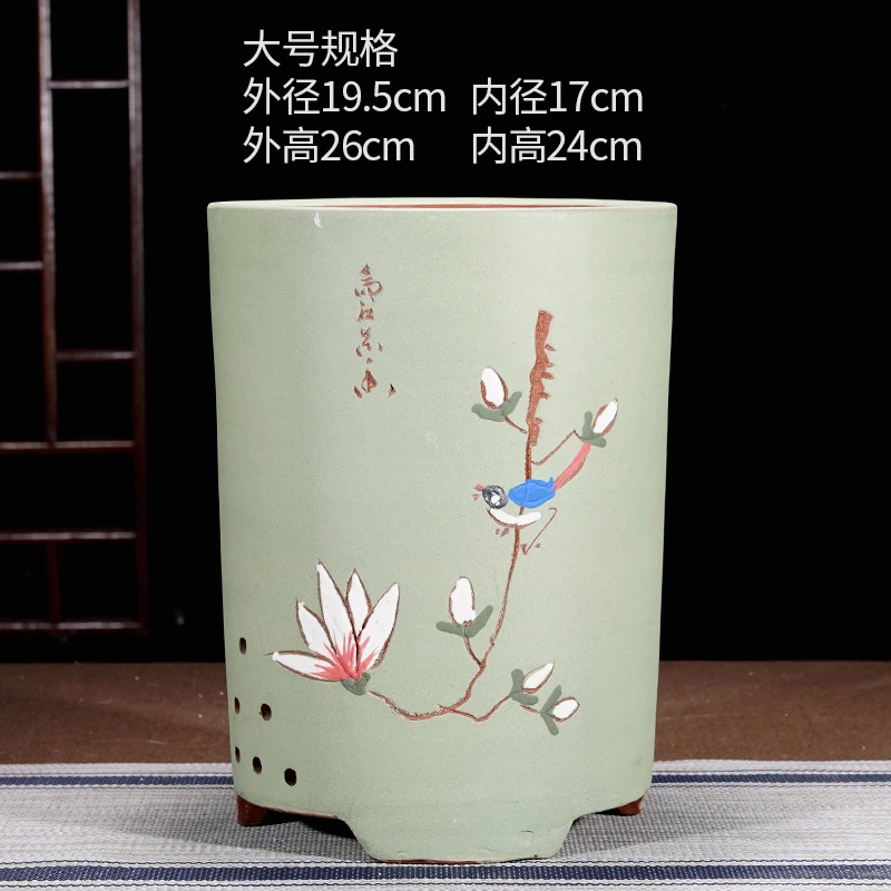 竹子花盆客厅阳台透气陶瓷吸水盆室内办工君子兰吊兰盘花盆大号瓶