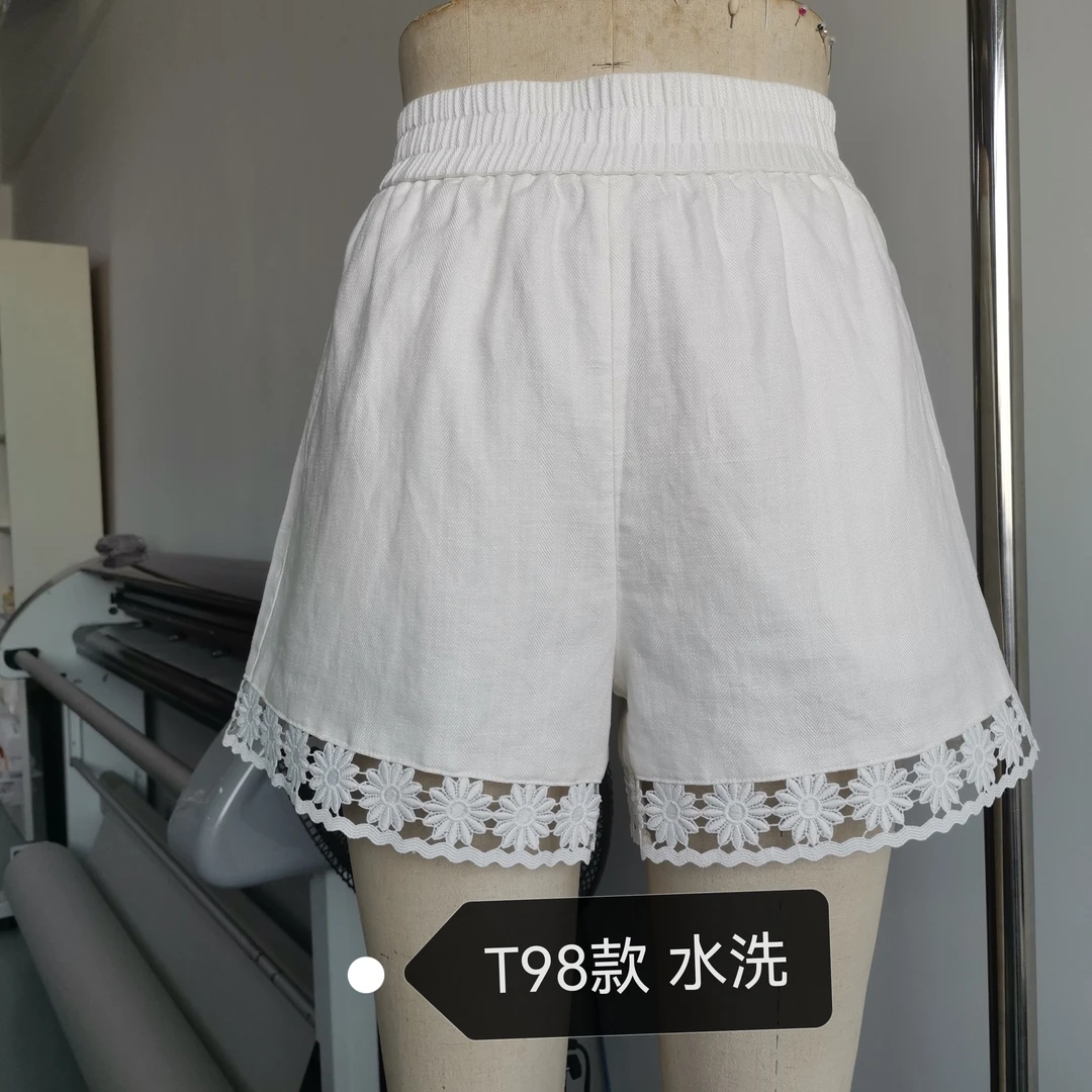 百搭直筒裤镂空勾花亚麻短裤薄款外穿舒适裤子白色镂空短裤