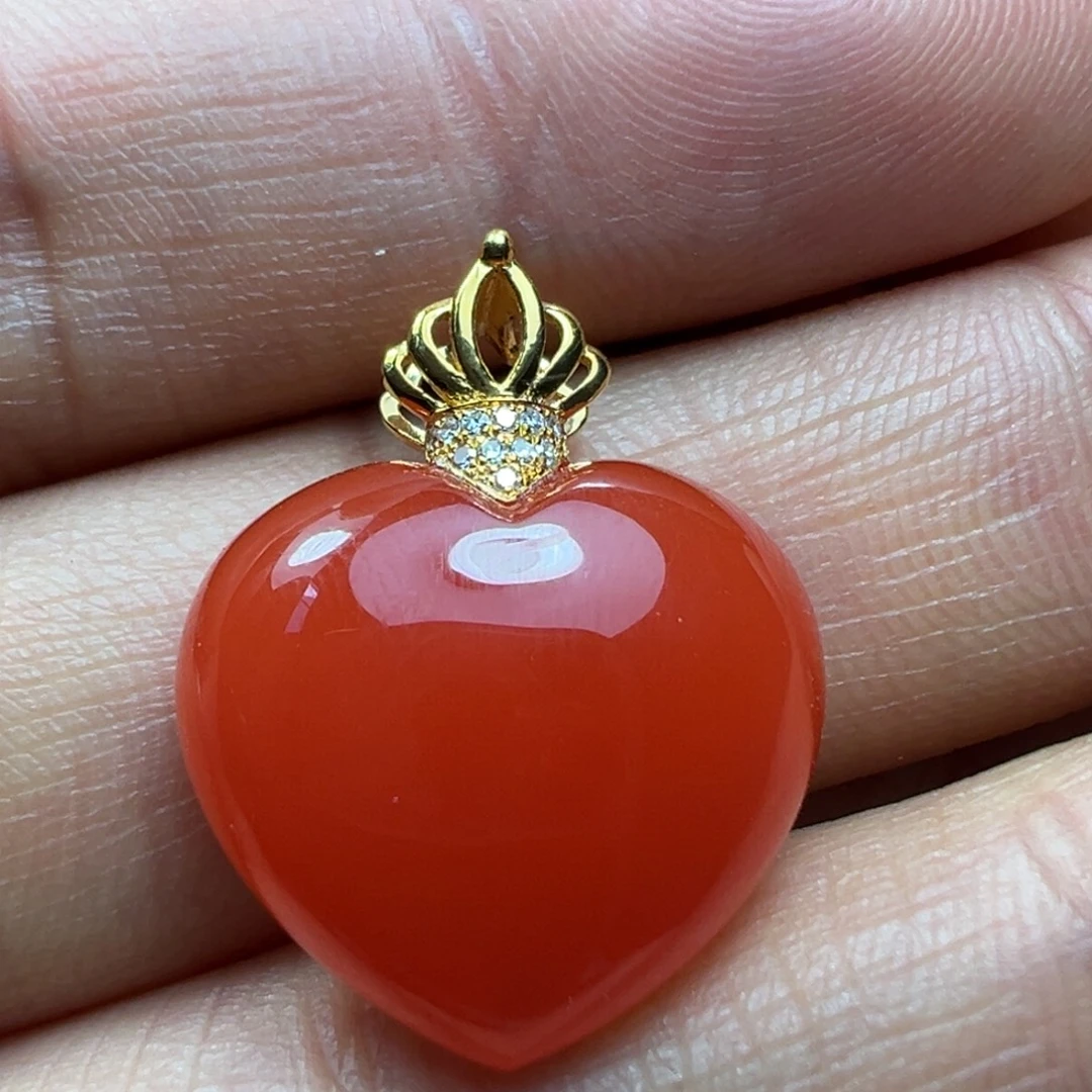 南红玛瑙18K金镶嵌吊坠
