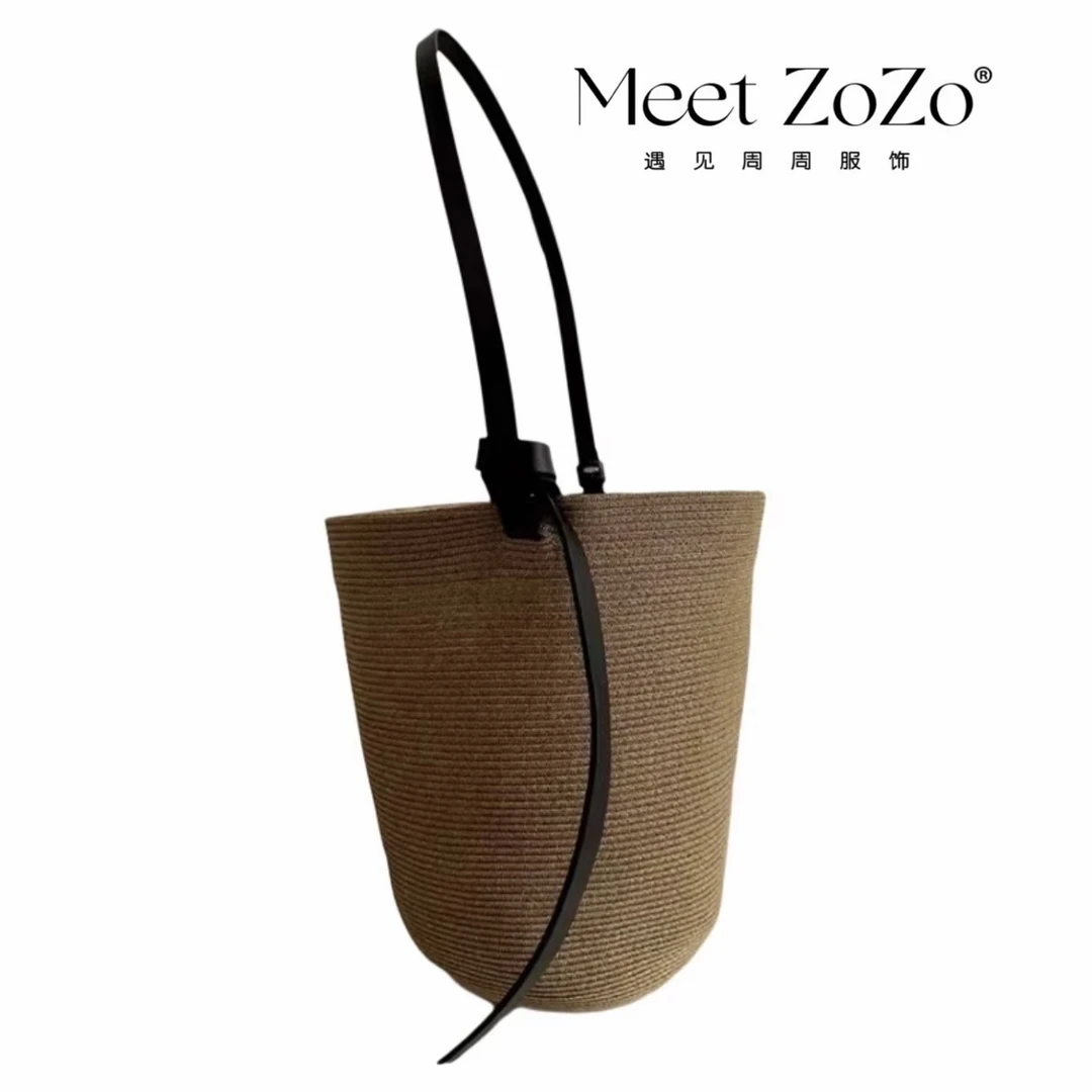 【周周】“草编水桶包”韩版百搭可斜挎单肩手拎内袋单肩包355091