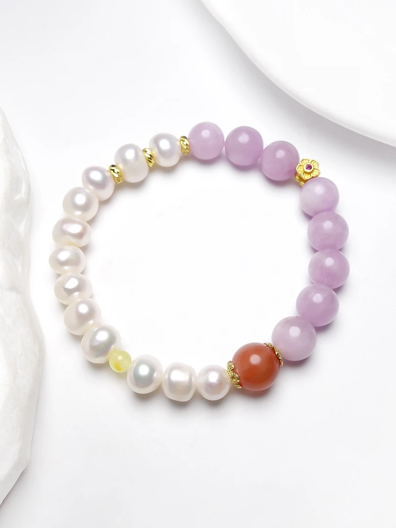 【月光之吻】天然珍珠紫锂辉原创设计手链
