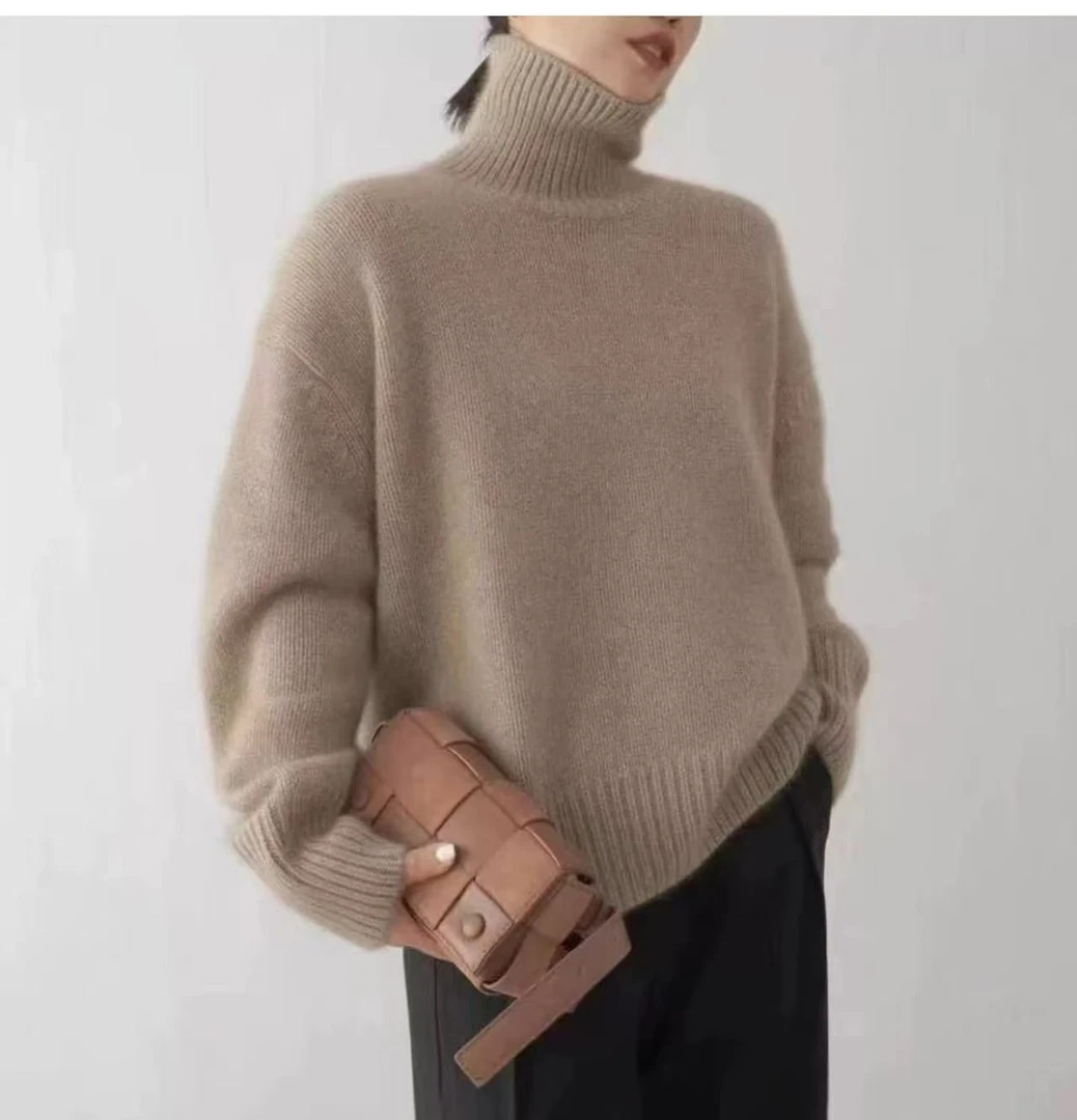 厚款宽松落肩高领针织衫秋冬加厚百搭羊毛衫韩版网红慵懒风打底衫