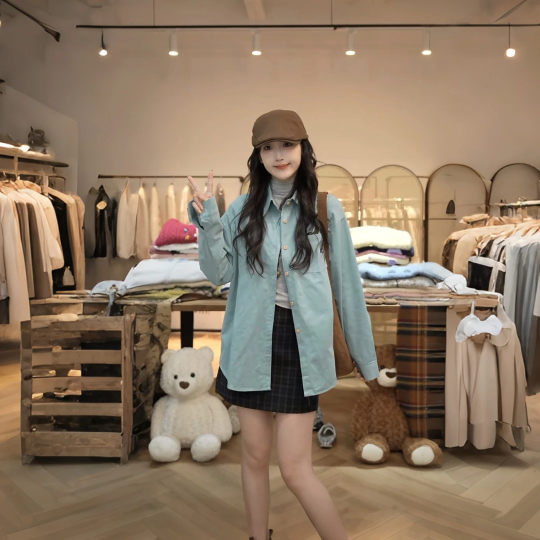 【闵笑一】悠蓝 25早秋新款设计款磨毛百搭休闲衬衫宽松上衣女装