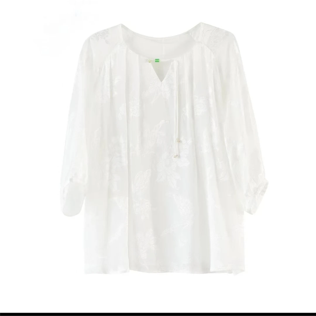 新剪花桑蚕丝短袖时尚百搭夏季衬衫纯色休闲宽松  LW  S5295