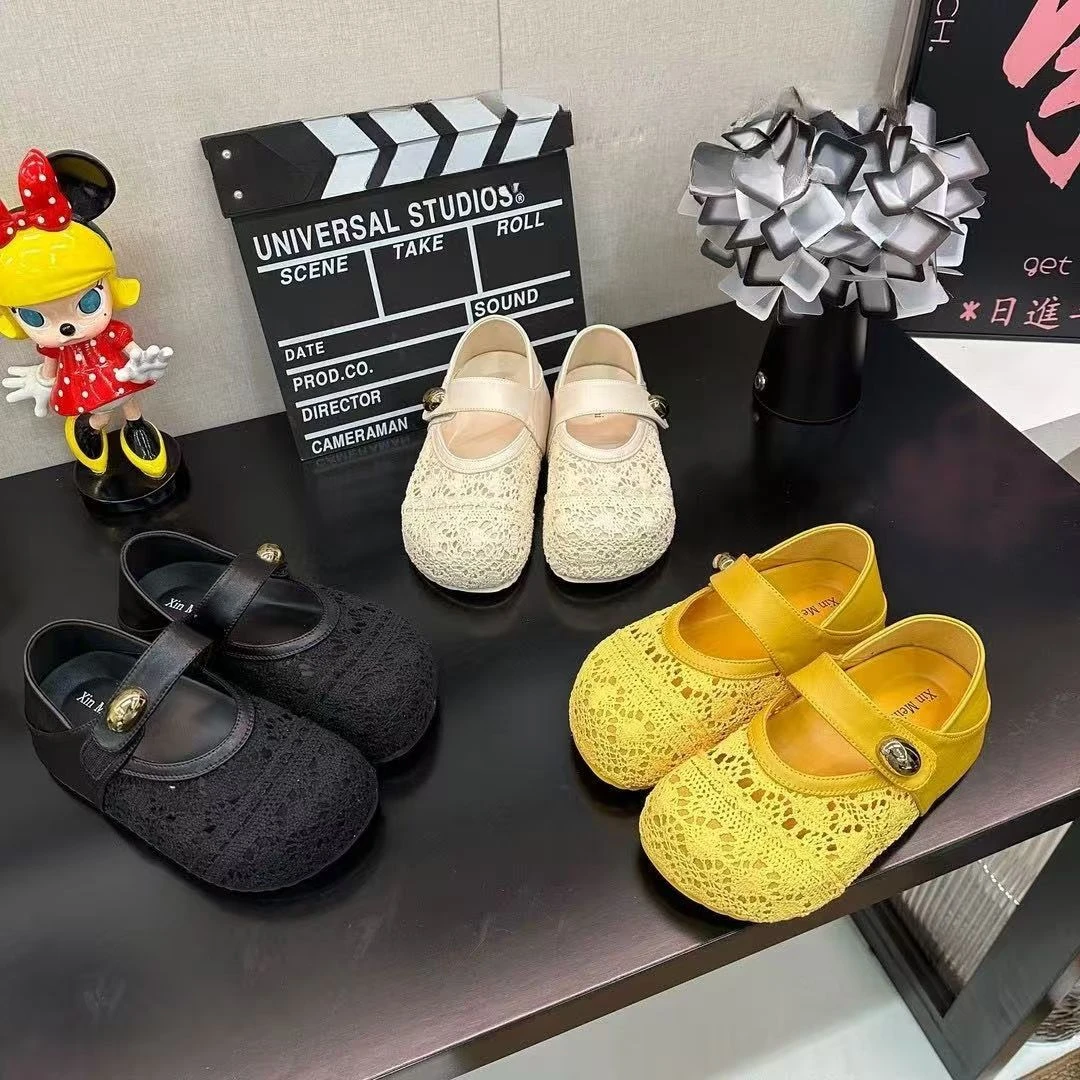 蕾丝布透网平底防滑网面鞋包头学院风女鞋夏季一鞋两穿款女鞋