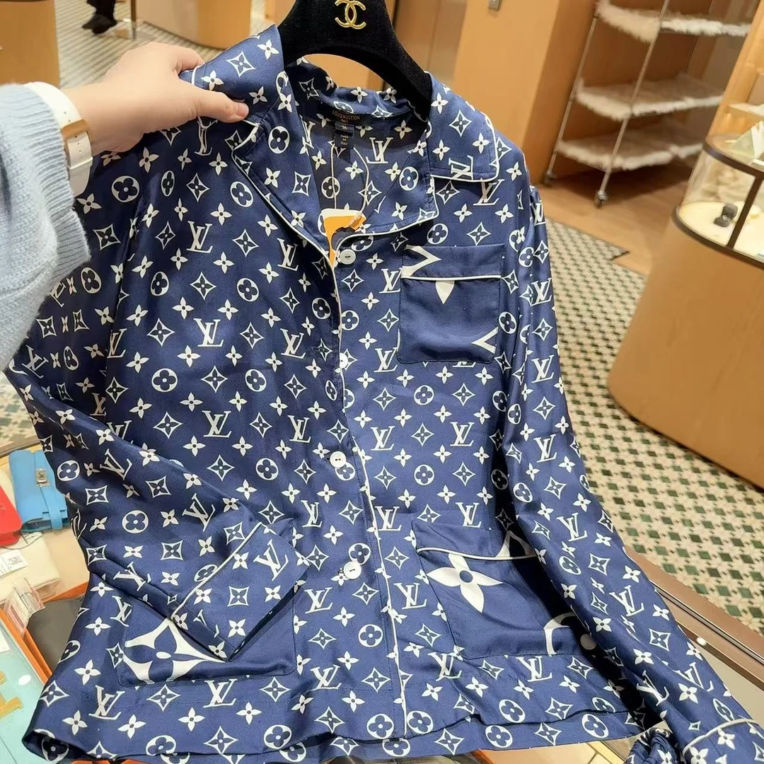 99新 LouisVuitton/路易威登 蓝色老花真丝套装36码