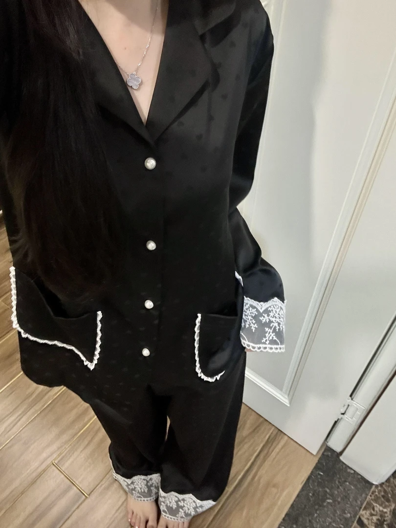 富家千金感提花蕾丝拼接冰丝睡衣女夏季新款大码宽松长裤居家外穿