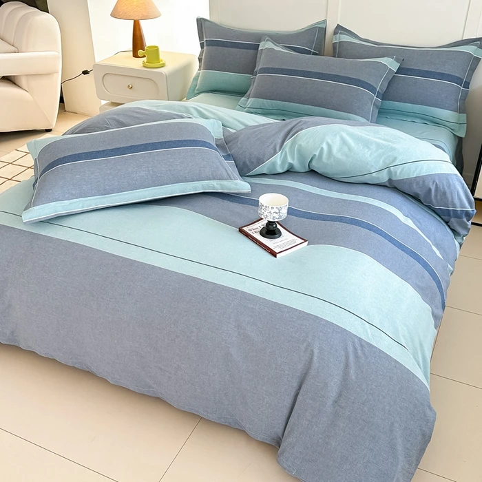 全棉色织水洗棉纯棉四件套纯棉新疆棉简约格子款床单被套床上用品