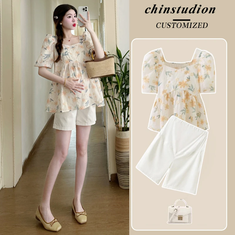 Y3330#2.20孕妇夏装套装新款网红娃娃衫洋气薄款休闲上衣