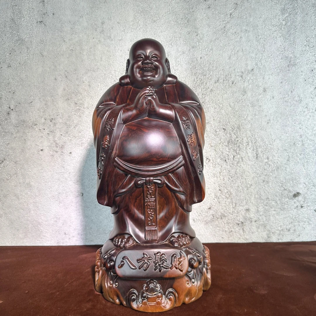 黑檀木雕弥勒佛像摆件八方聚财笑佛大号招财家用红木工艺品装饰品