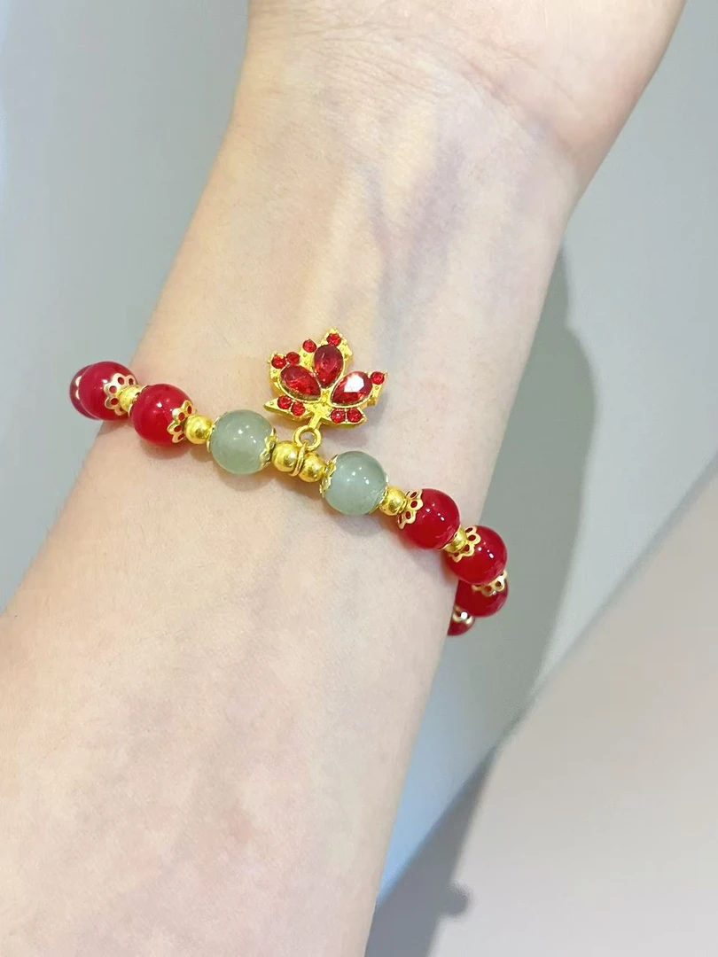 合金玻璃手链 【绛璎缚金 ·】红枫叶手链女复古气质创意设计感手工