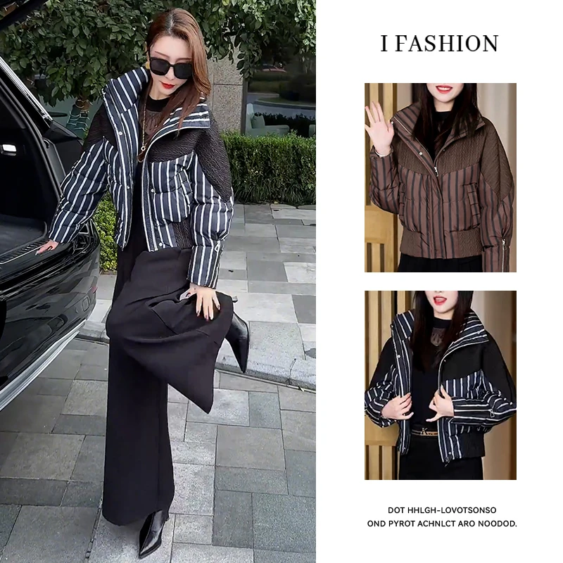 短款加厚棉服女2025年冬季新款韩版百搭小个子条纹保暖棉衣外套潮