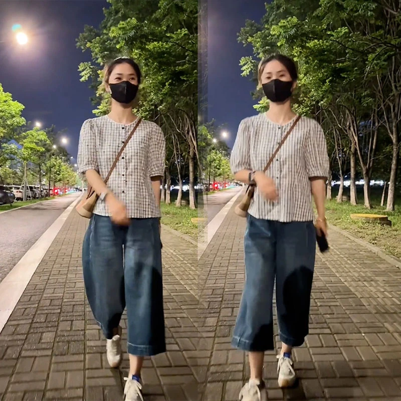 日系松弛感格子短袖衬衫女夏季宽松懒惰风小个子百搭盐系上衣女装