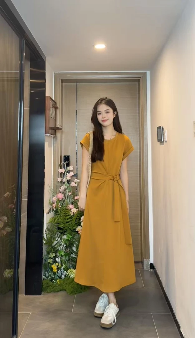 AN.XIN【暮色山谷】夏季超显白小个子休闲通勤绑带连衣裙9009