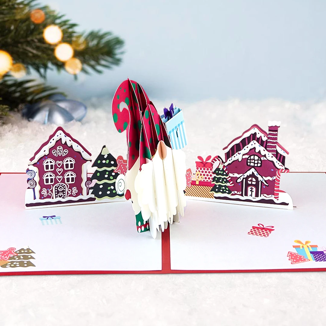 3D立体圣诞节贺卡创意祝福礼物可爱卡片纸雕手工新款精致礼物卡