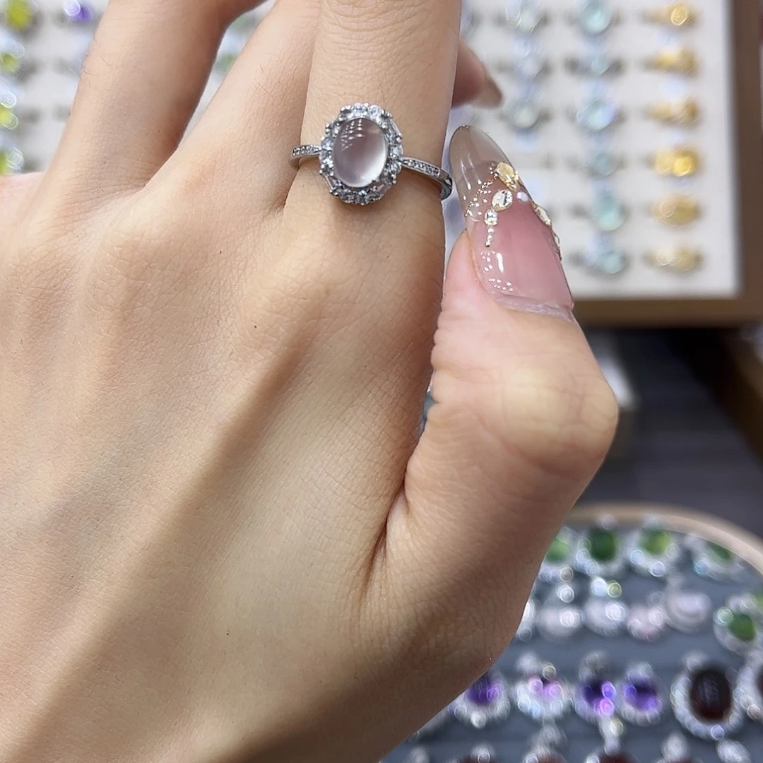 岫玉银S925镶嵌戒指