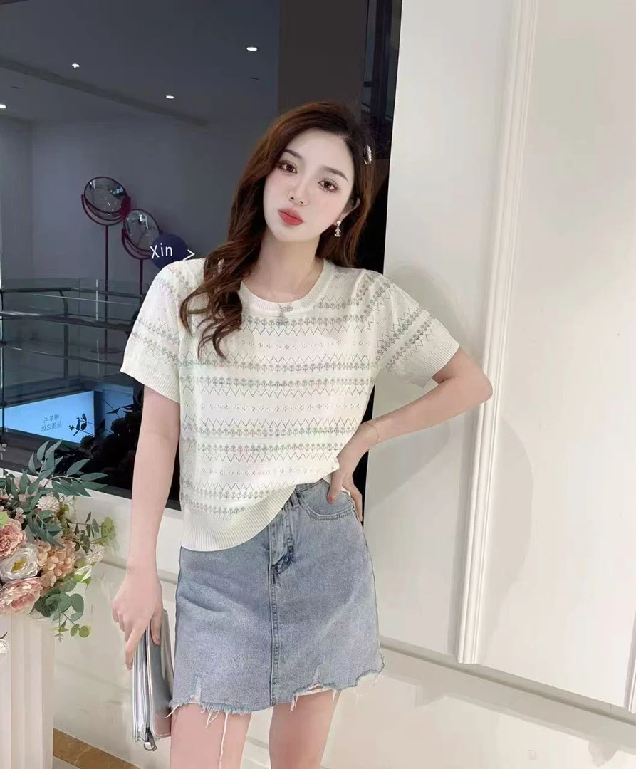 园园【2601-2699】春夏新款长袖针织开衫毛衣套头百搭条纹拼色休闲