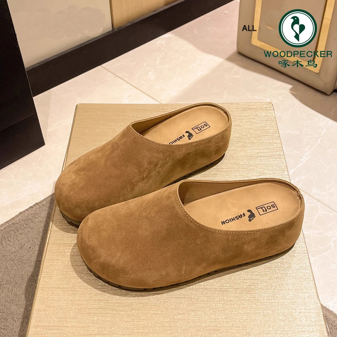 5厘米啄木鸟厚底半拖勃肯鞋女2025新款春季复古百搭女鞋包头拖鞋